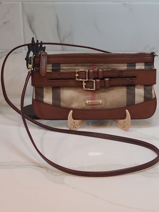 Burberry Handbags - Burberry House Check Bridle Peyton Crossbody Vintage GUC Brown Leather Buckles